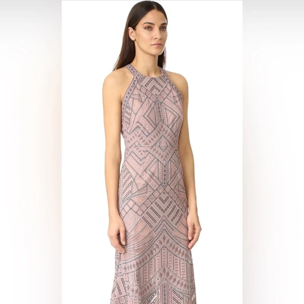 BCBGMaxAzria Felicia Burnout Mesh Gown in Antique Rose